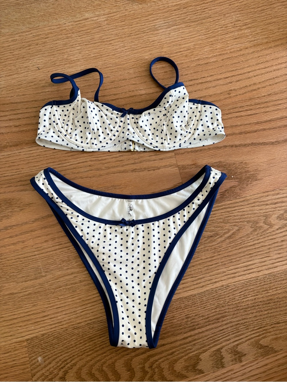 Frankie's Bikinis Cream and Navy Polka Dot Two-Piece Bikini